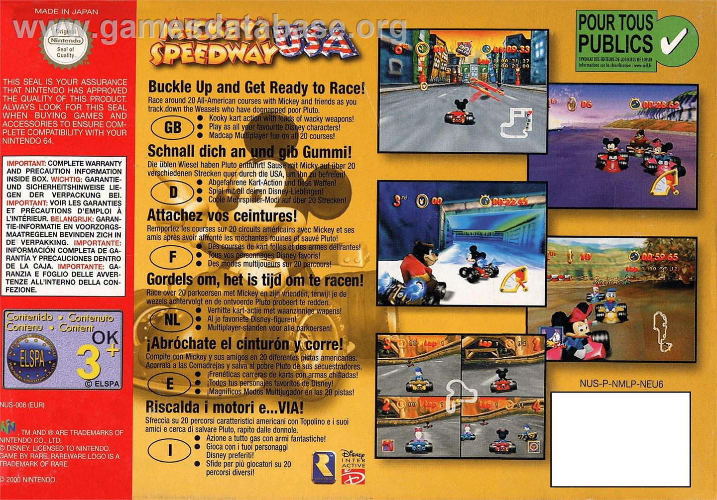 Mickey's Speedway USA - Nintendo N64 - Artwork - Box Back
