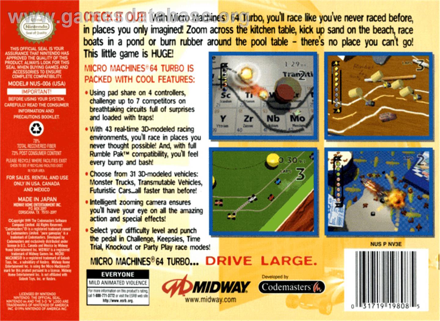 Micro Machines 64 Turbo - Nintendo N64 - Artwork - Box Back