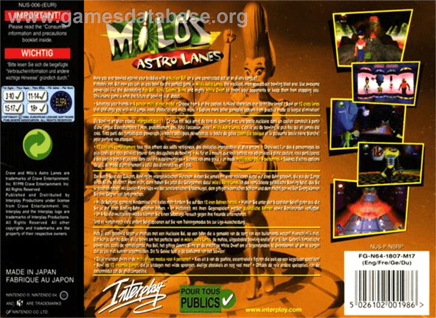 Milo's Astro Lanes - Nintendo N64 - Artwork - Box Back