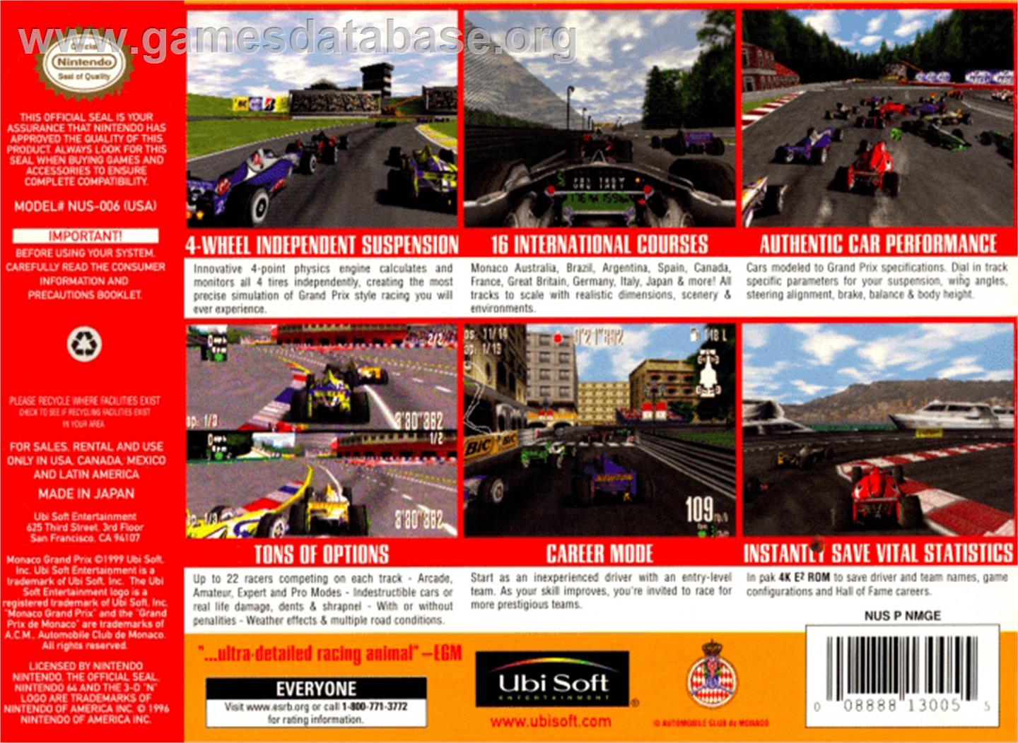 Monaco Grand Prix - Nintendo N64 - Artwork - Box Back