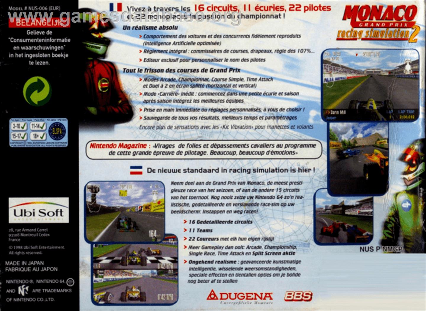 Monaco Grand Prix Racing Simulation 2 - Nintendo N64 - Artwork - Box Back