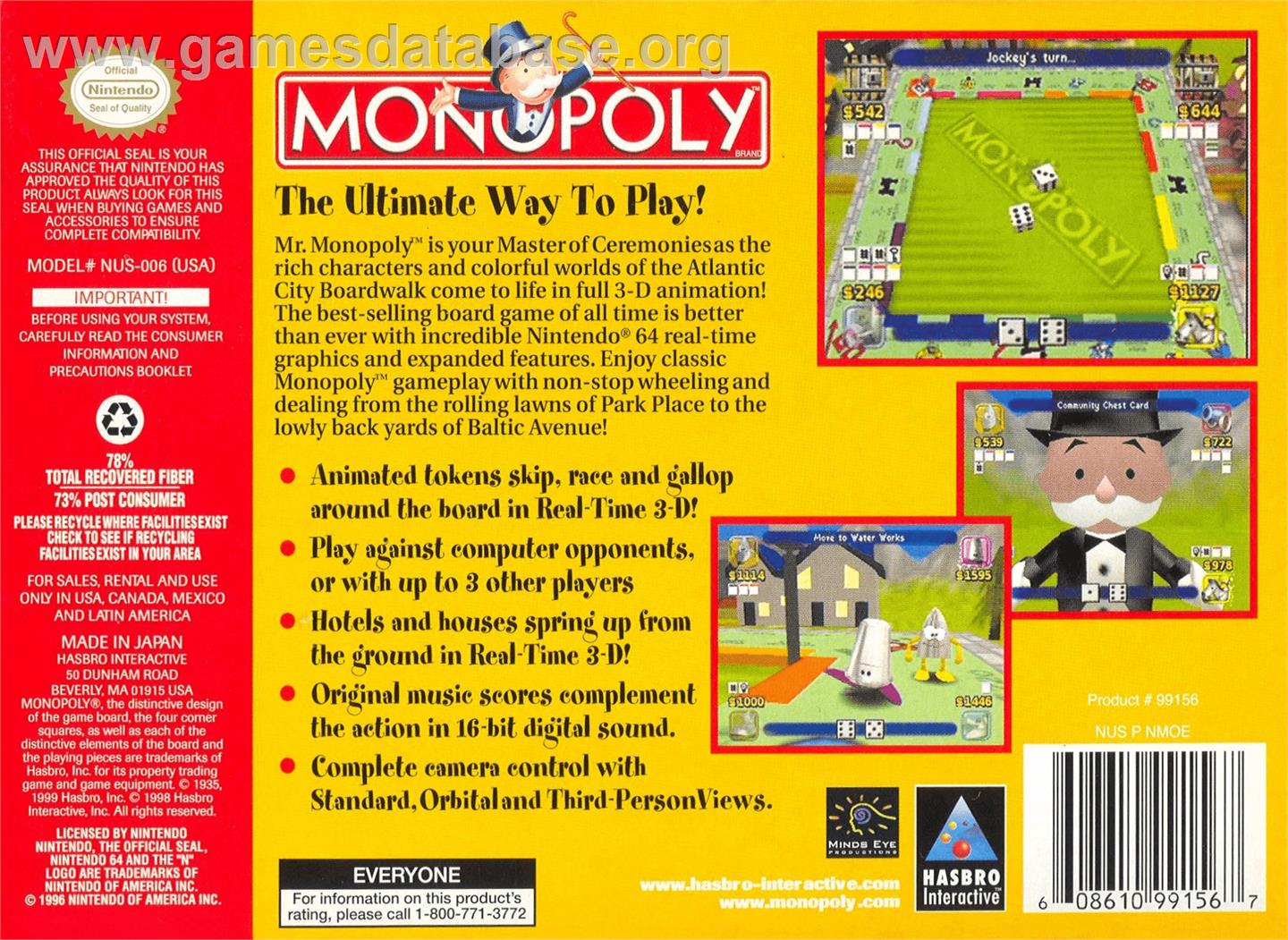 Monopoly - Nintendo N64 - Artwork - Box Back
