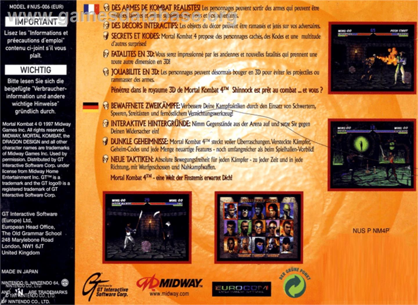 Mortal Kombat 4 - Nintendo N64 - Artwork - Box Back