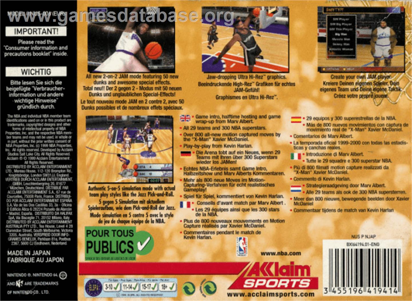 NBA Jam 2000 - Nintendo N64 - Artwork - Box Back