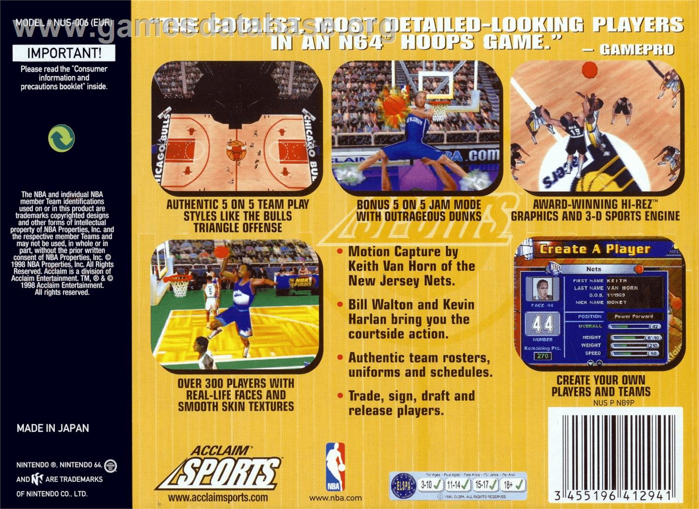 NBA Jam 99 - Nintendo N64 - Artwork - Box Back