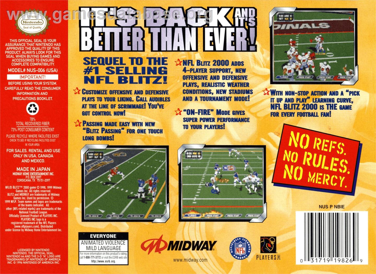 NFL Blitz 2000 - Nintendo N64 - Artwork - Box Back