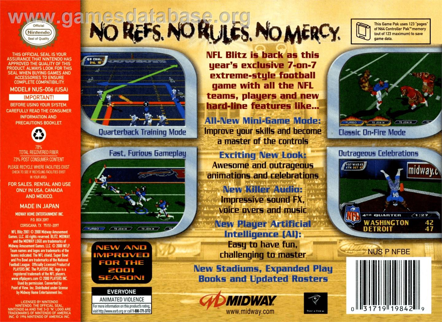 NFL Blitz 2001 - Nintendo N64 - Artwork - Box Back