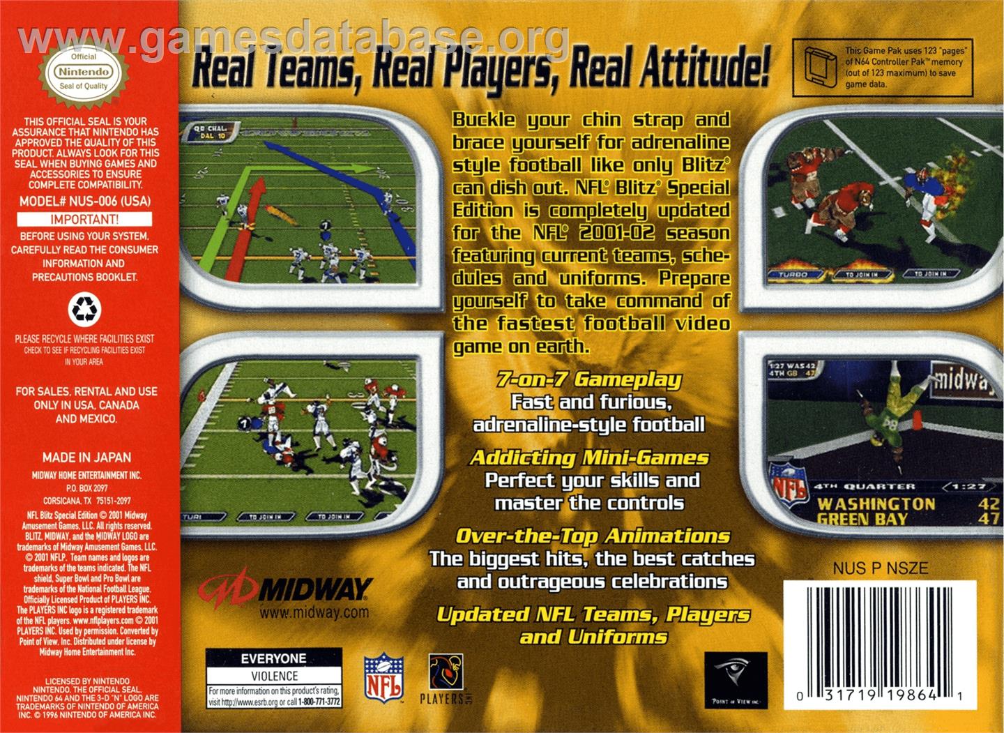 NFL Blitz Special Edition - Nintendo N64 - Artwork - Box Back