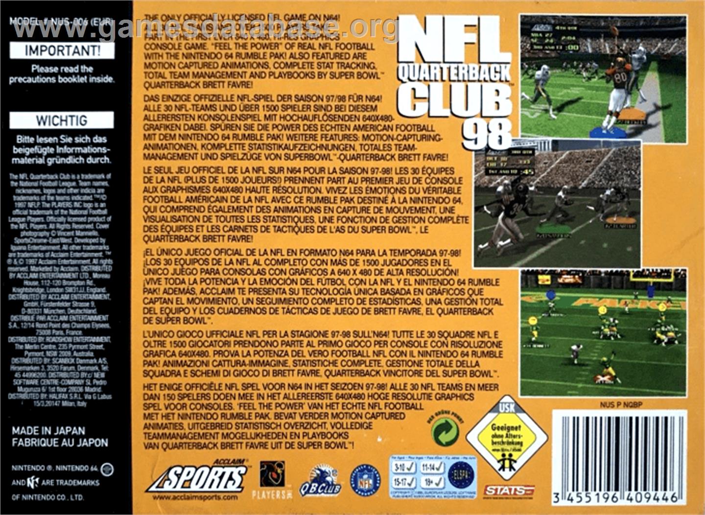 NFL Quarterback Club '98 - Nintendo N64 - Artwork - Box Back