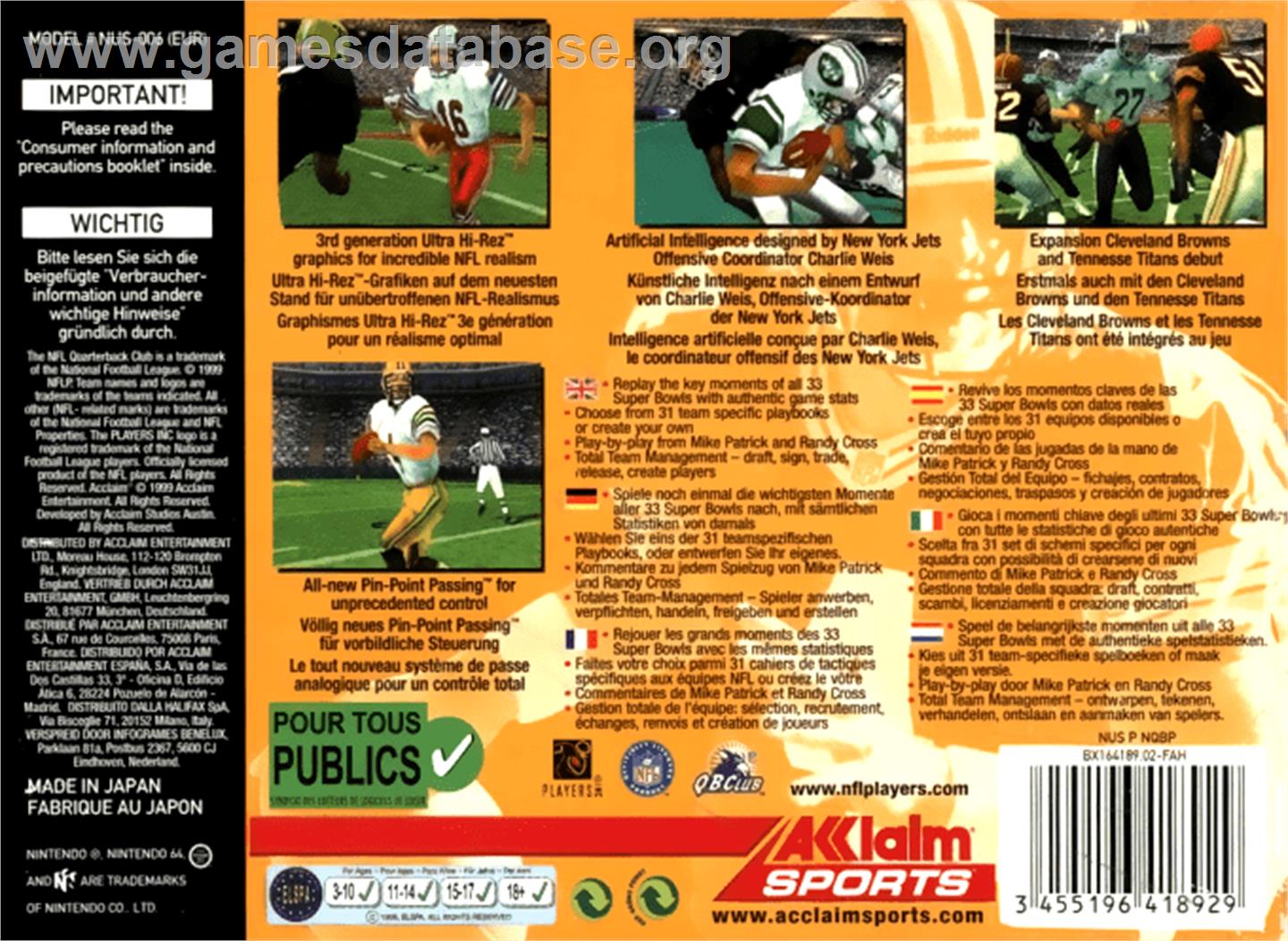 NFL Quarterback Club 2000 - Nintendo N64 - Artwork - Box Back
