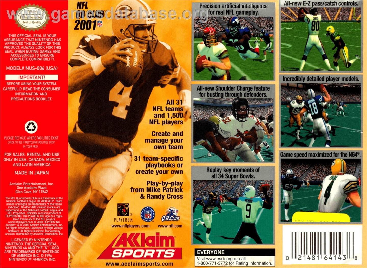 NFL Quarterback Club 2001 - Nintendo N64 - Artwork - Box Back