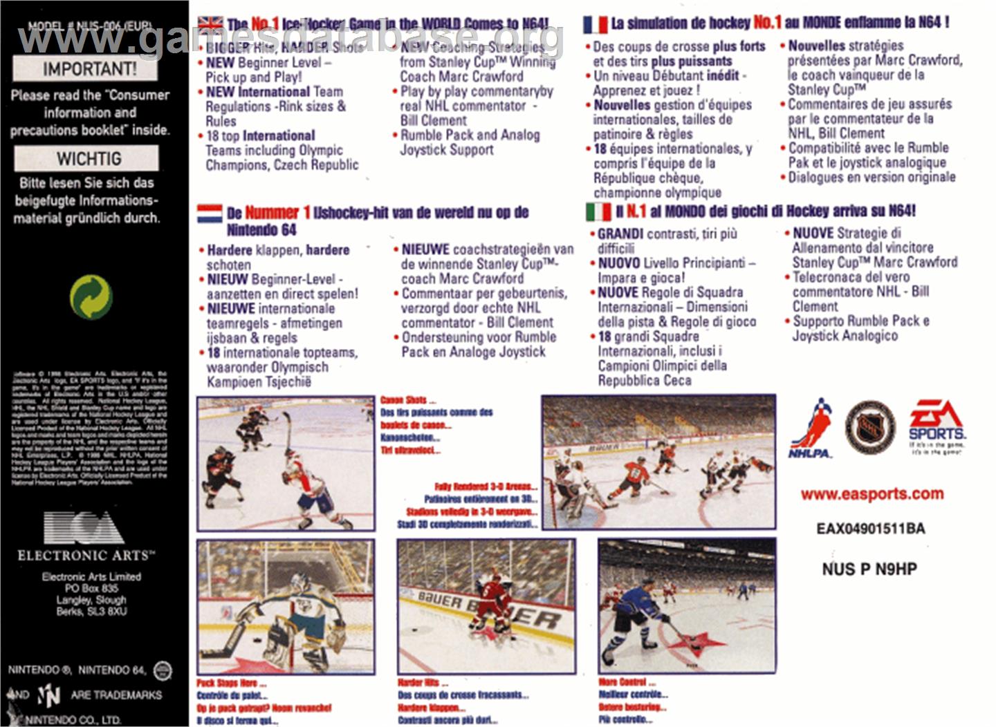 NHL 99 - Nintendo N64 - Artwork - Box Back