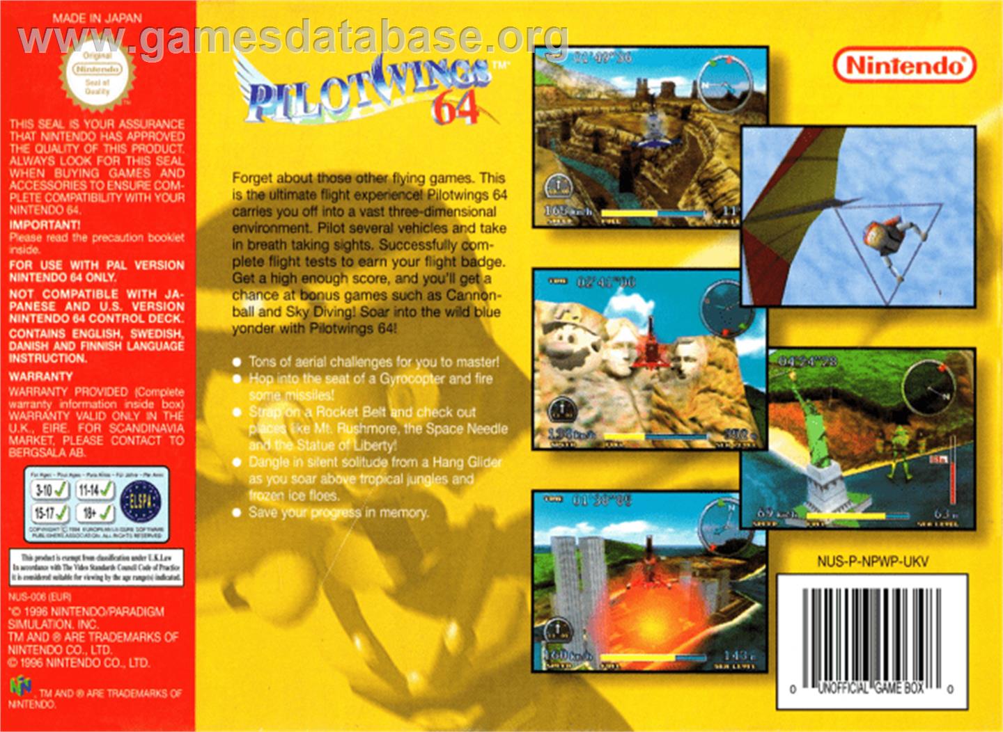 Pilotwings 64 - Nintendo N64 - Artwork - Box Back