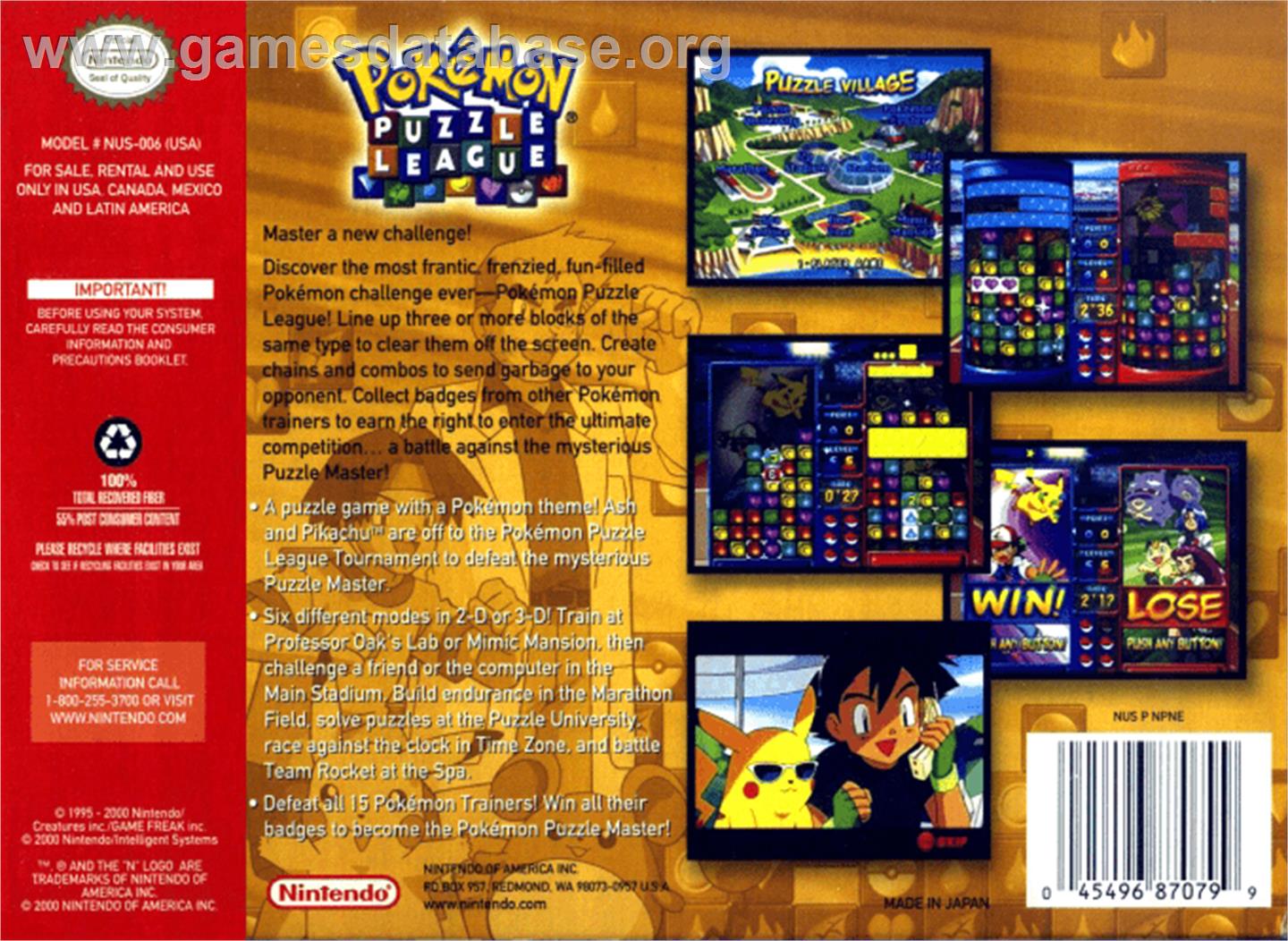 Pokemon Puzzle League - Nintendo N64 - Artwork - Box Back