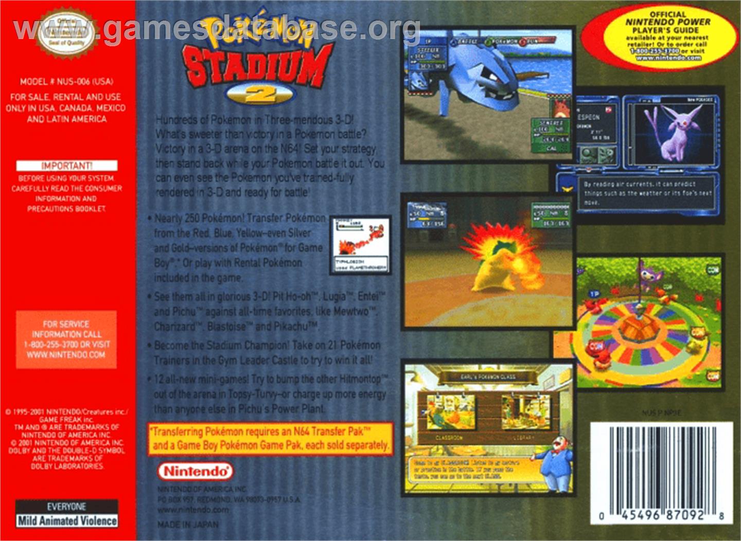 Pokemon Stadium 2 - Nintendo N64 - Artwork - Box Back
