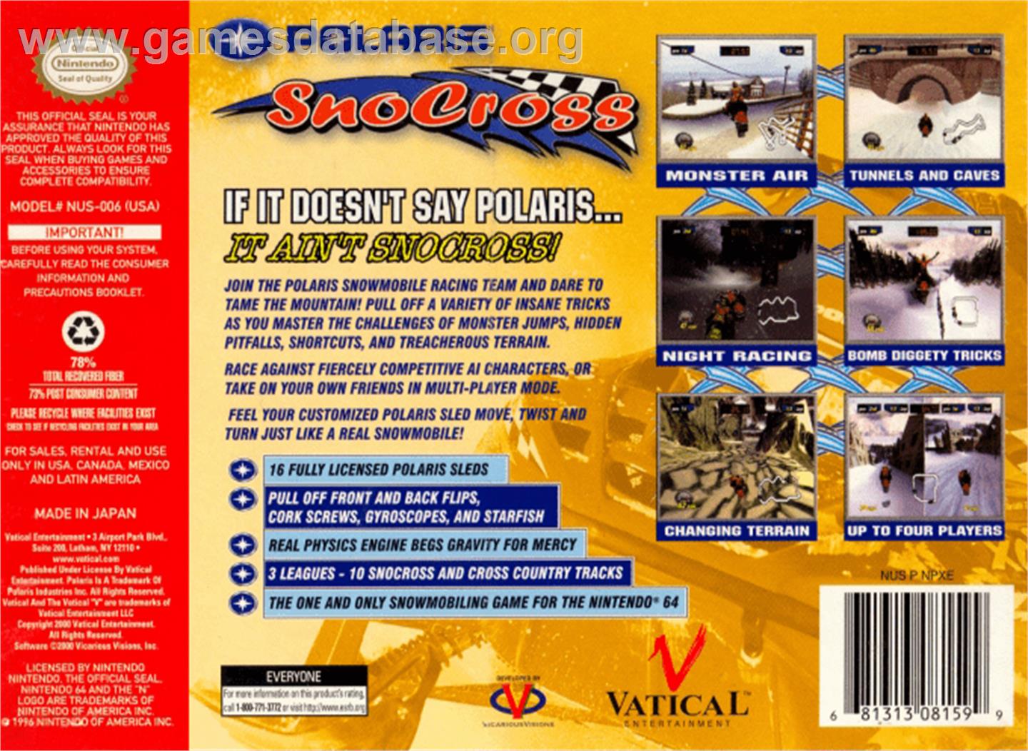 Polaris SnoCross - Nintendo N64 - Artwork - Box Back