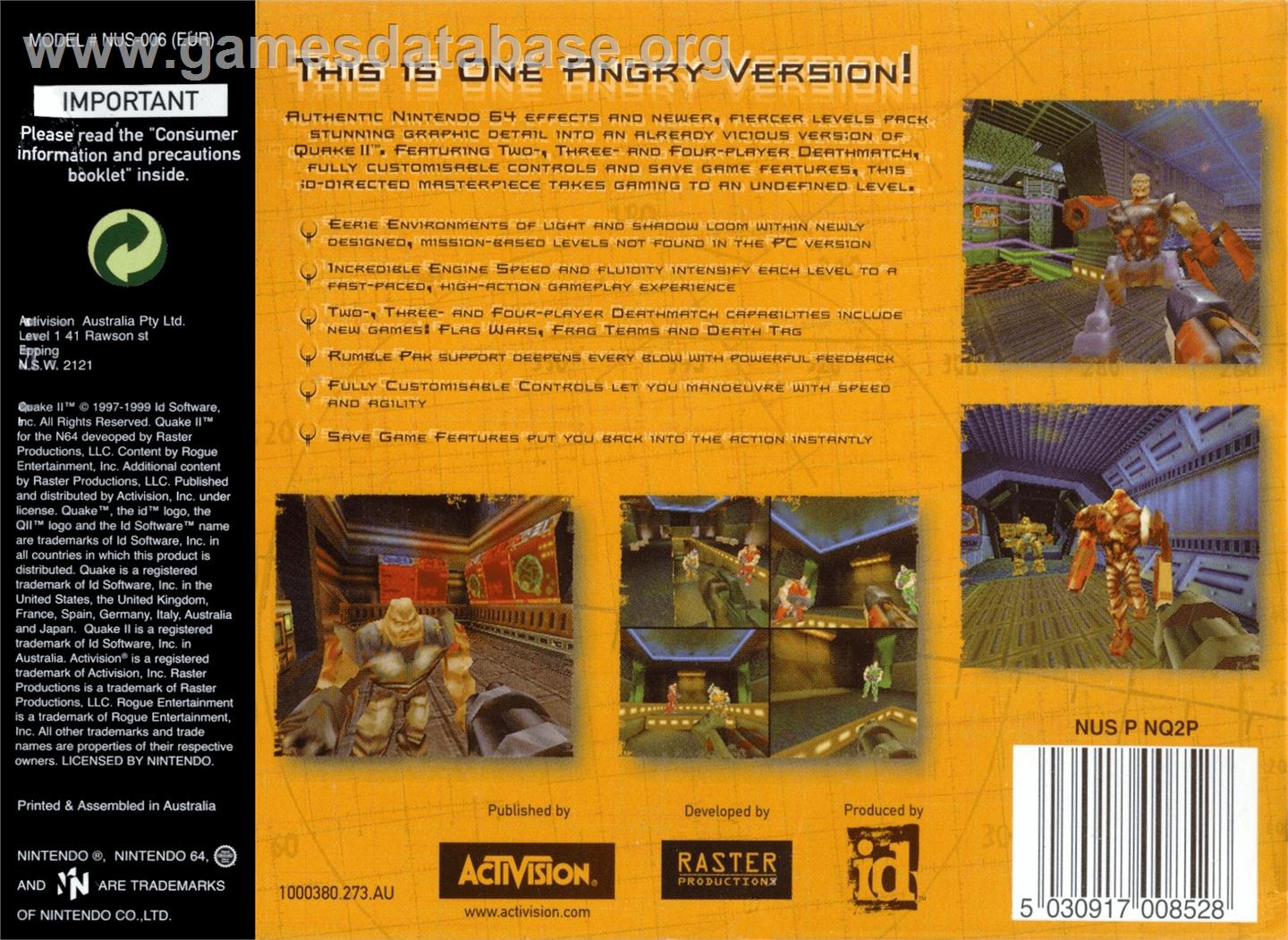 Quake 2 - Nintendo N64 - Artwork - Box Back