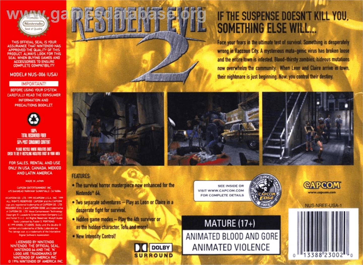 Resident Evil 2 - Nintendo N64 - Artwork - Box Back