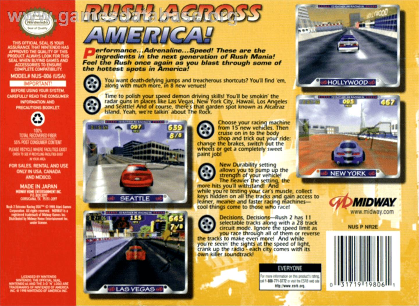 Rush 2: Extreme Racing USA - Nintendo N64 - Artwork - Box Back