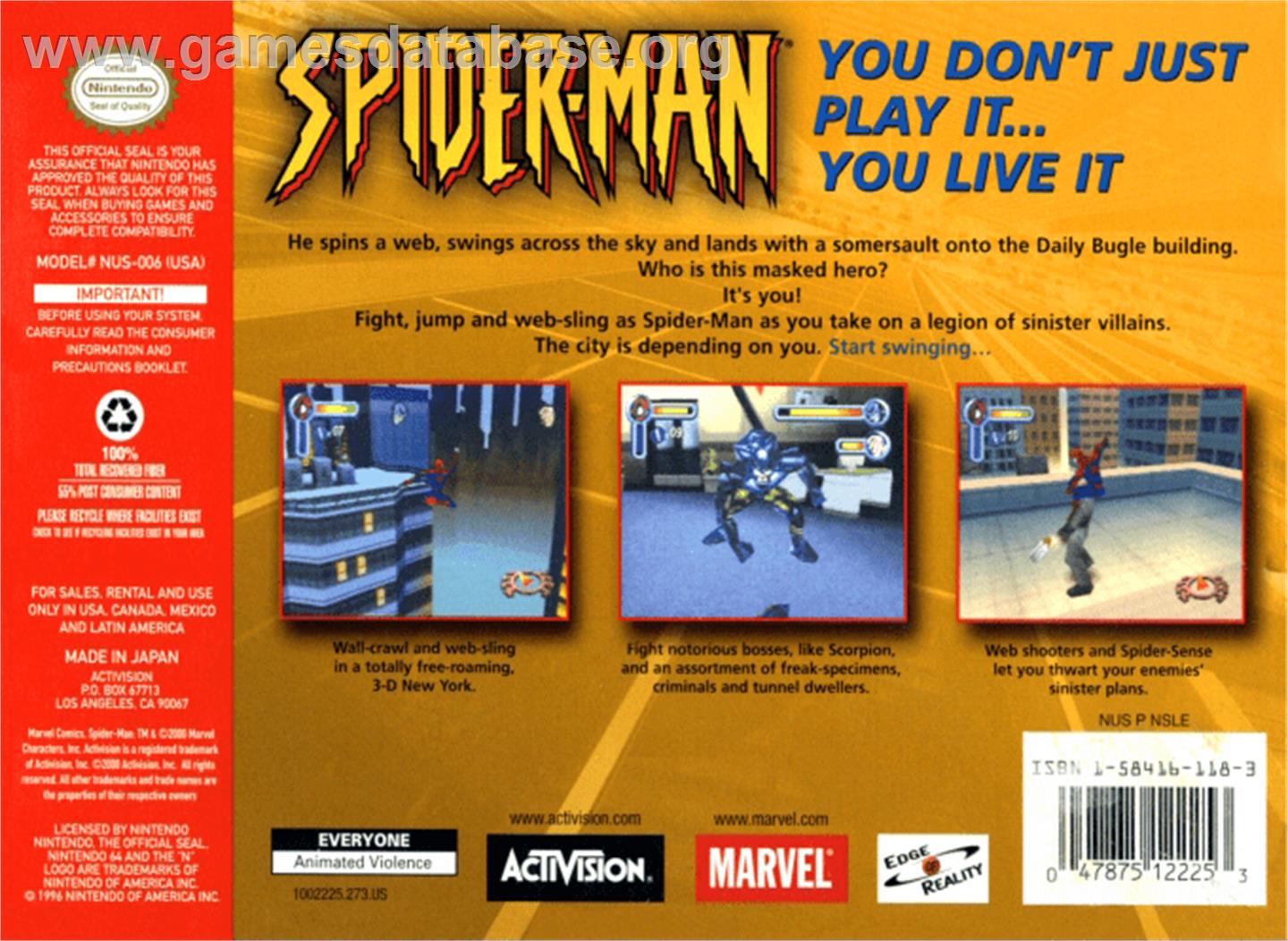Spider-Man - Nintendo N64 - Artwork - Box Back