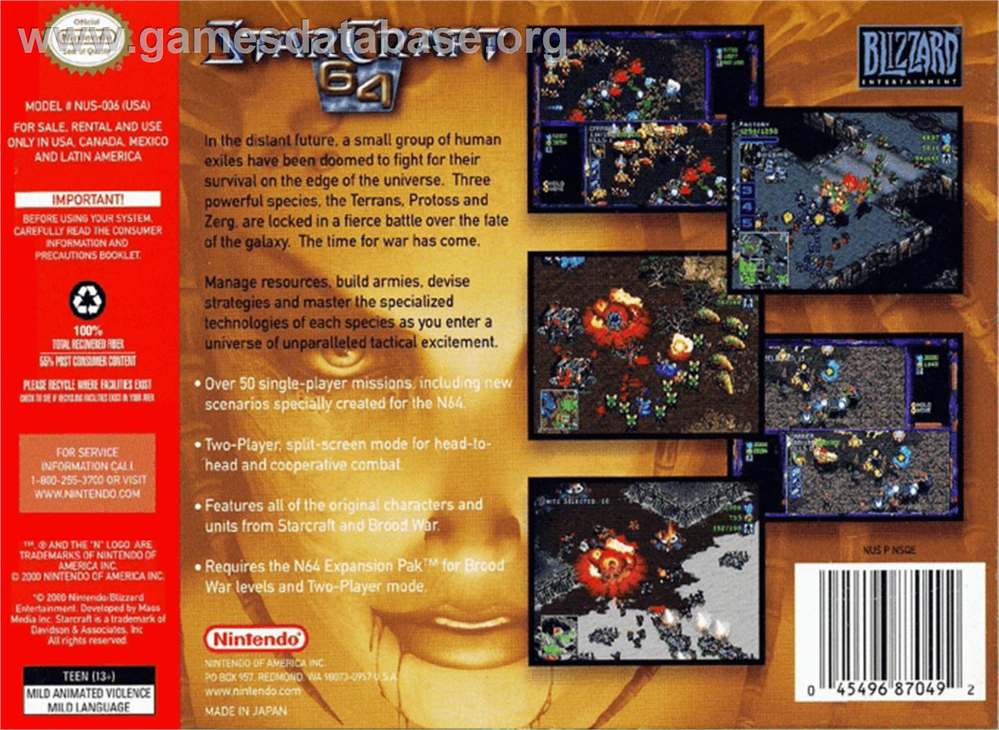 StarCraft 64 - Nintendo N64 - Artwork - Box Back