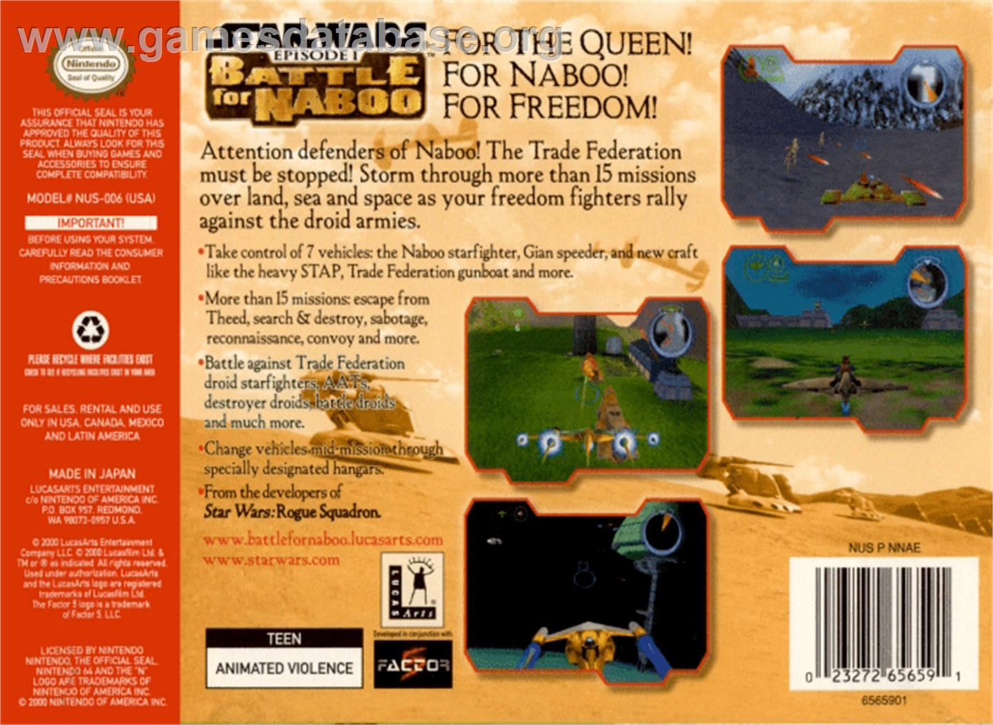 Star Wars: Episode I - Battle for Naboo - Nintendo N64 - Artwork - Box Back
