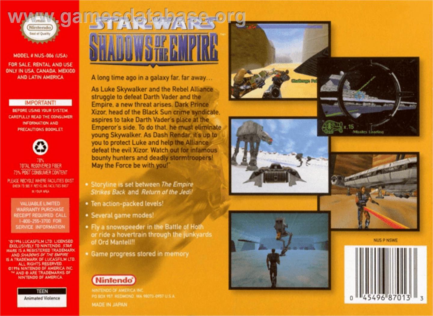 Star Wars: Shadows of the Empire - Nintendo N64 - Artwork - Box Back