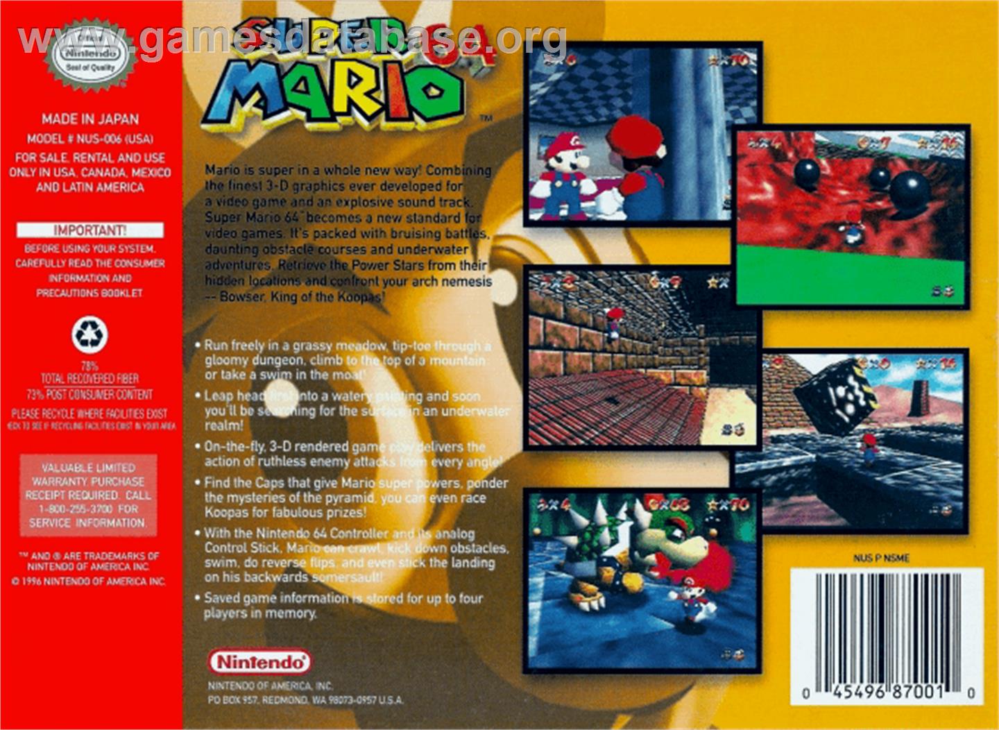 Super Mario 64: Shindou Edition - Nintendo N64 - Artwork - Box Back
