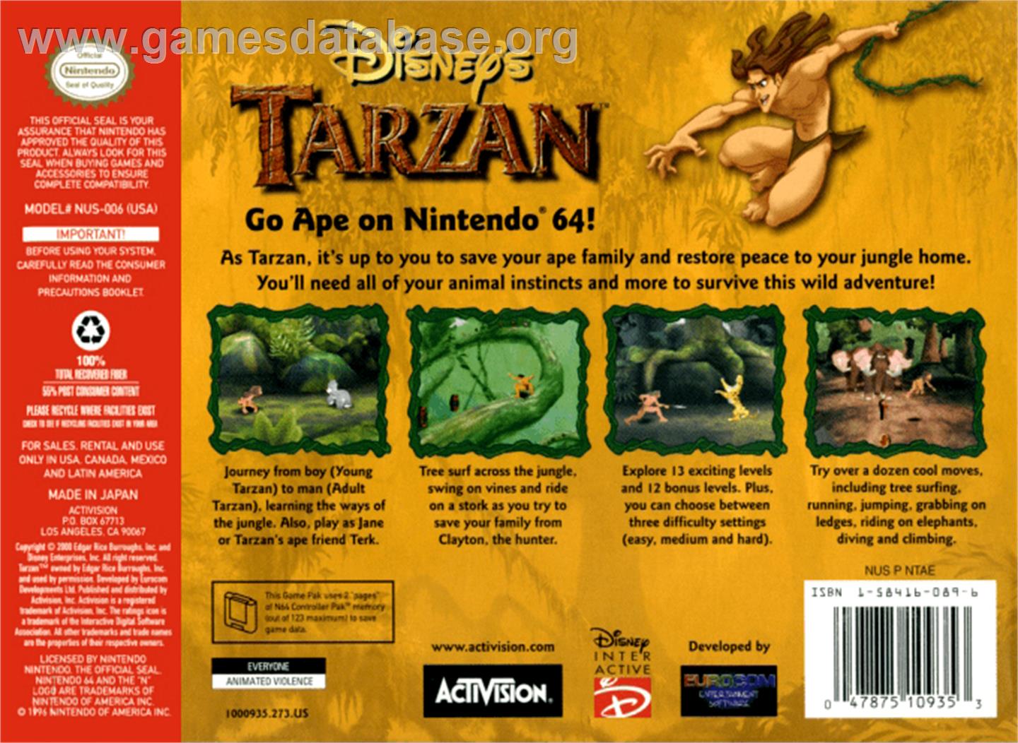 Tarzan - Nintendo N64 - Artwork - Box Back