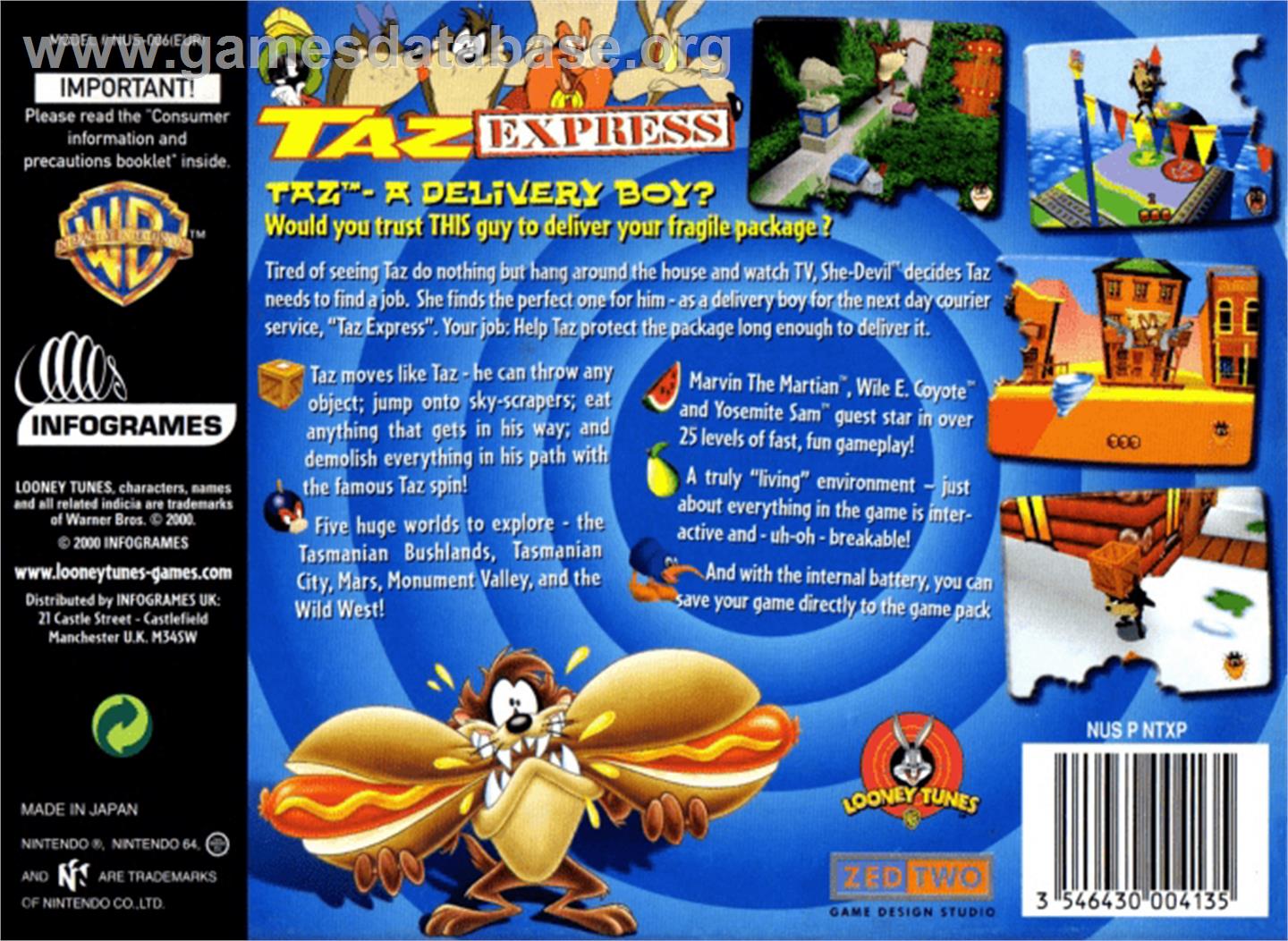 Taz Express - Nintendo N64 - Artwork - Box Back