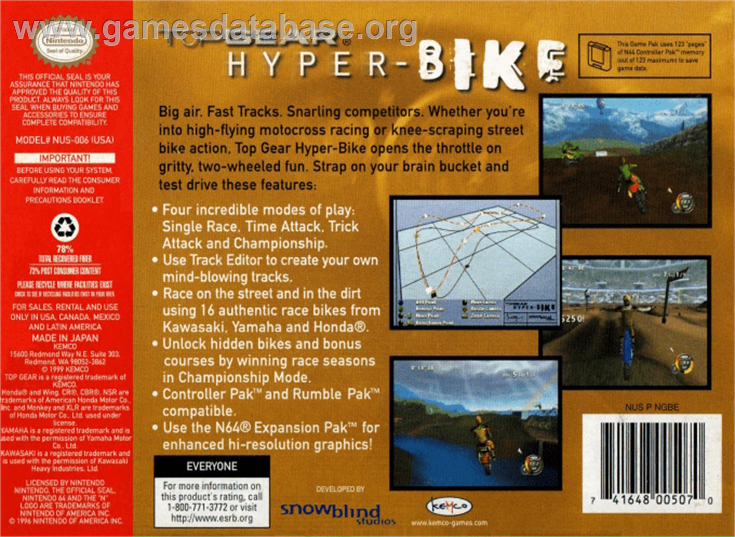 Top Gear Hyperbike - Nintendo N64 - Artwork - Box Back