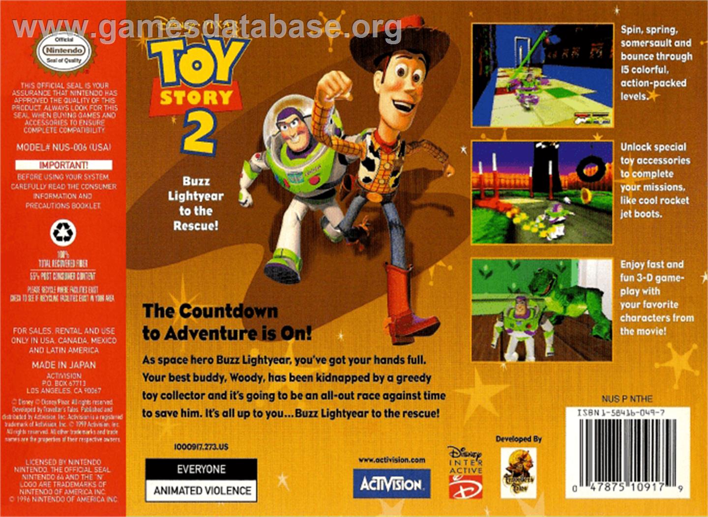Toy Story 2: Buzz Lightyear to the Rescue - Nintendo N64 - Artwork - Box Back