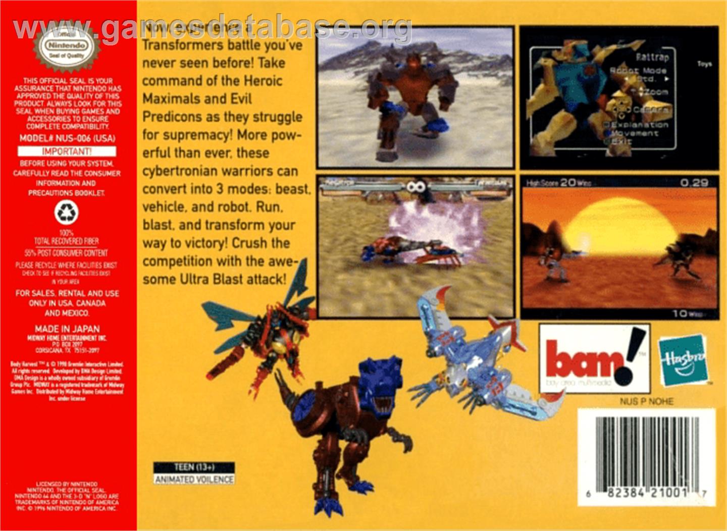 Transformers: Beast Wars Transmetals - Nintendo N64 - Artwork - Box Back