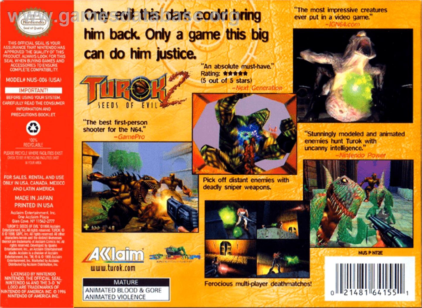 Turok 2: Seeds of Evil - Nintendo N64 - Artwork - Box Back