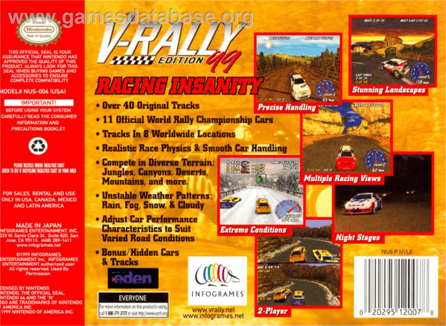 V-Rally Edition 99 - Nintendo N64 - Artwork - Box Back
