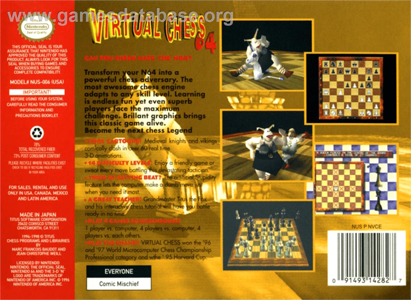 Virtual Chess 64 - Nintendo N64 - Artwork - Box Back