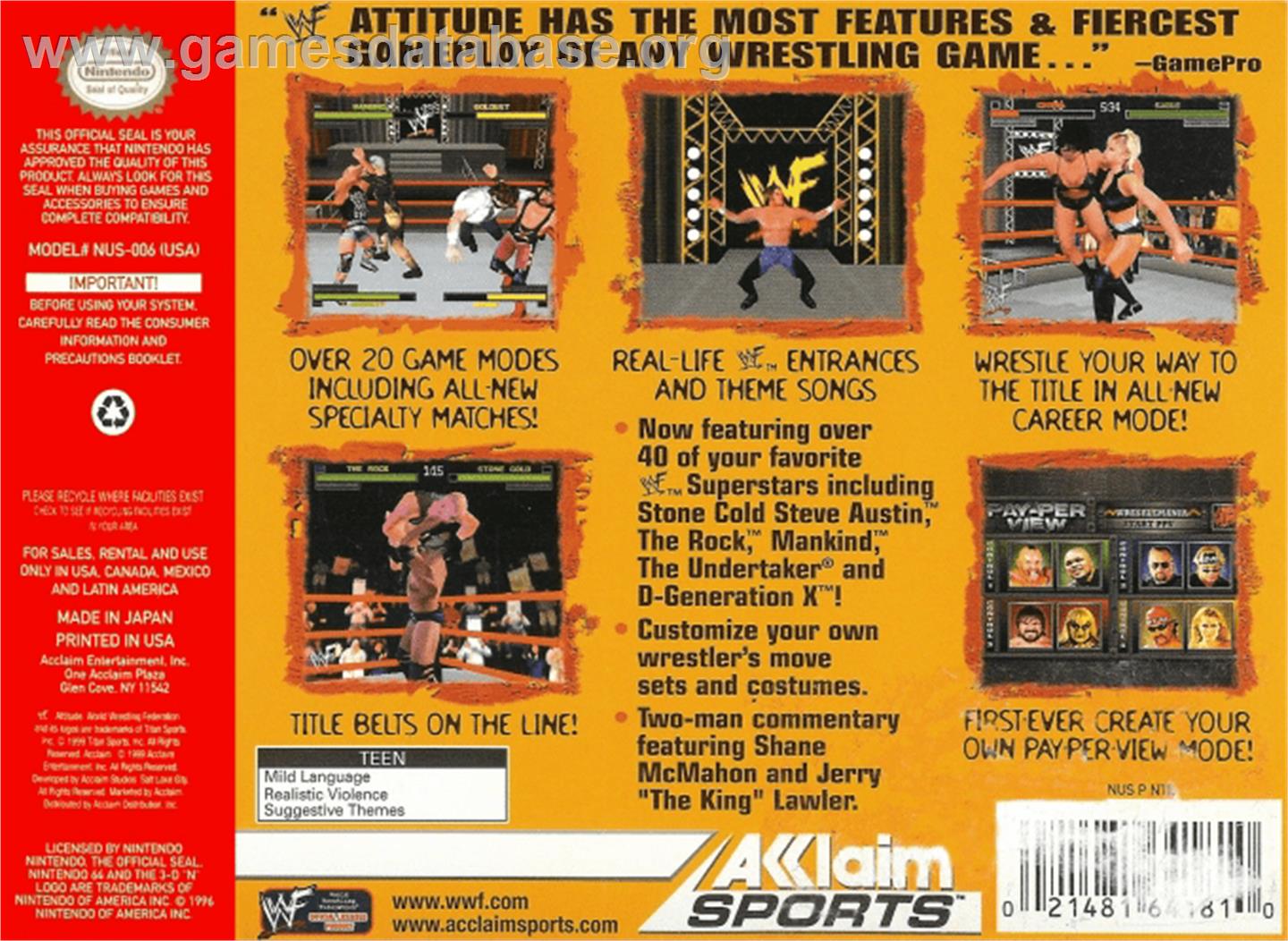 WWF Attitude - Nintendo N64 - Artwork - Box Back