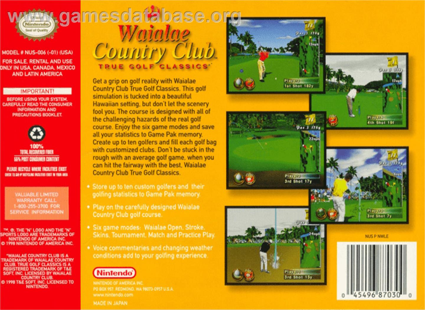 Waialae Country Club: True Golf Classics - Nintendo N64 - Artwork - Box Back