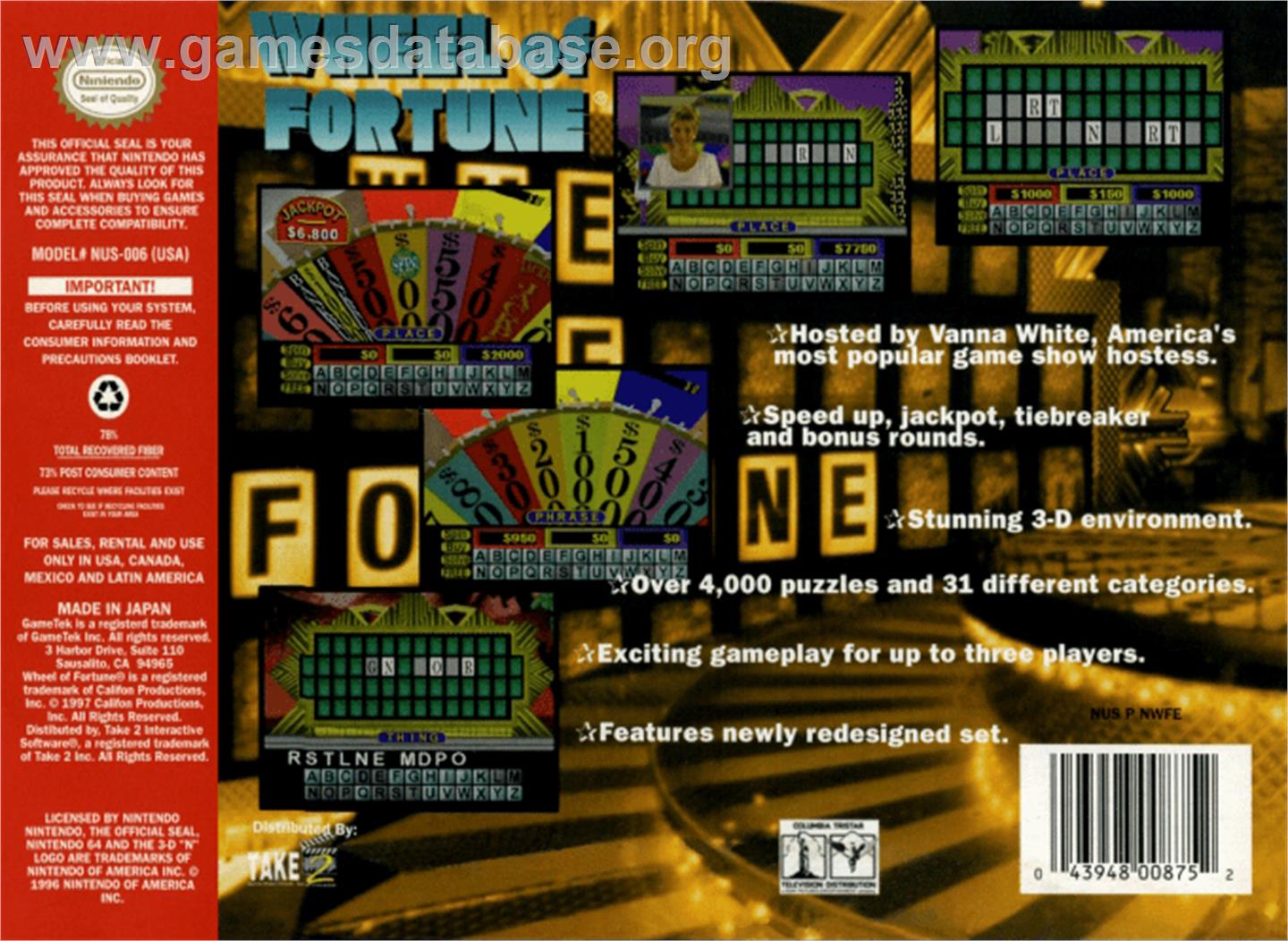 Wheel Of Fortune - Nintendo N64 - Artwork - Box Back