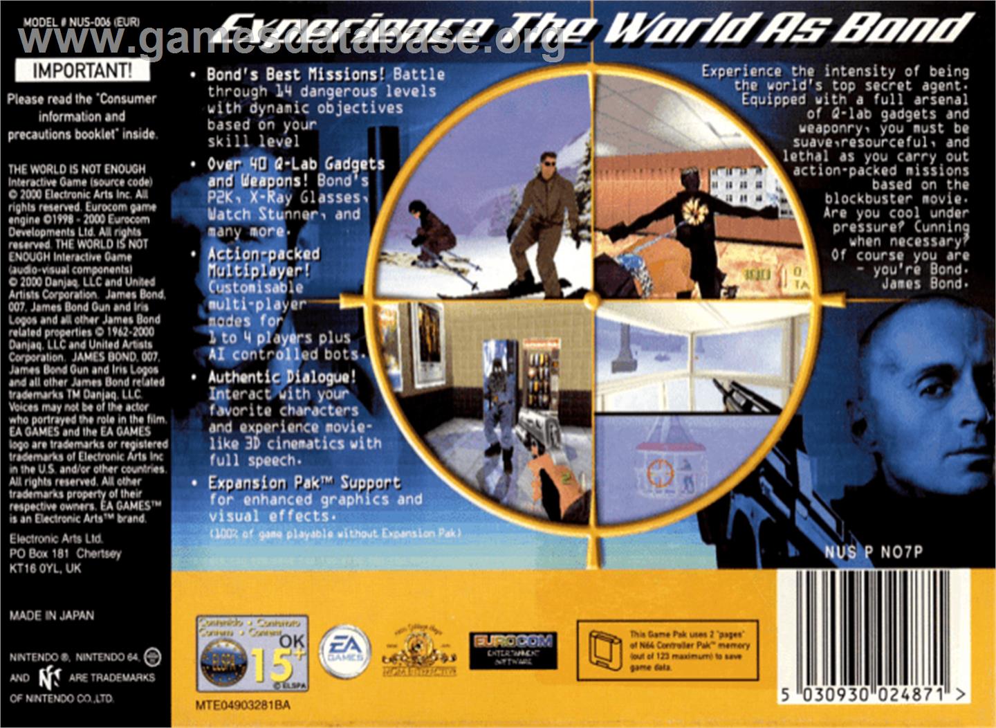 World is Not Enough - Nintendo N64 - Artwork - Box Back
