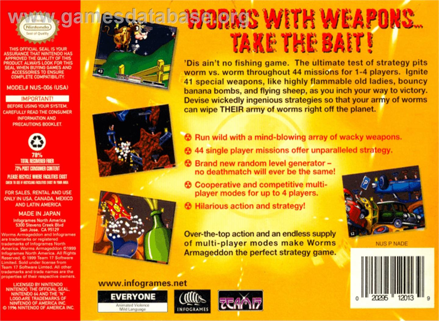 Worms Armageddon - Nintendo N64 - Artwork - Box Back