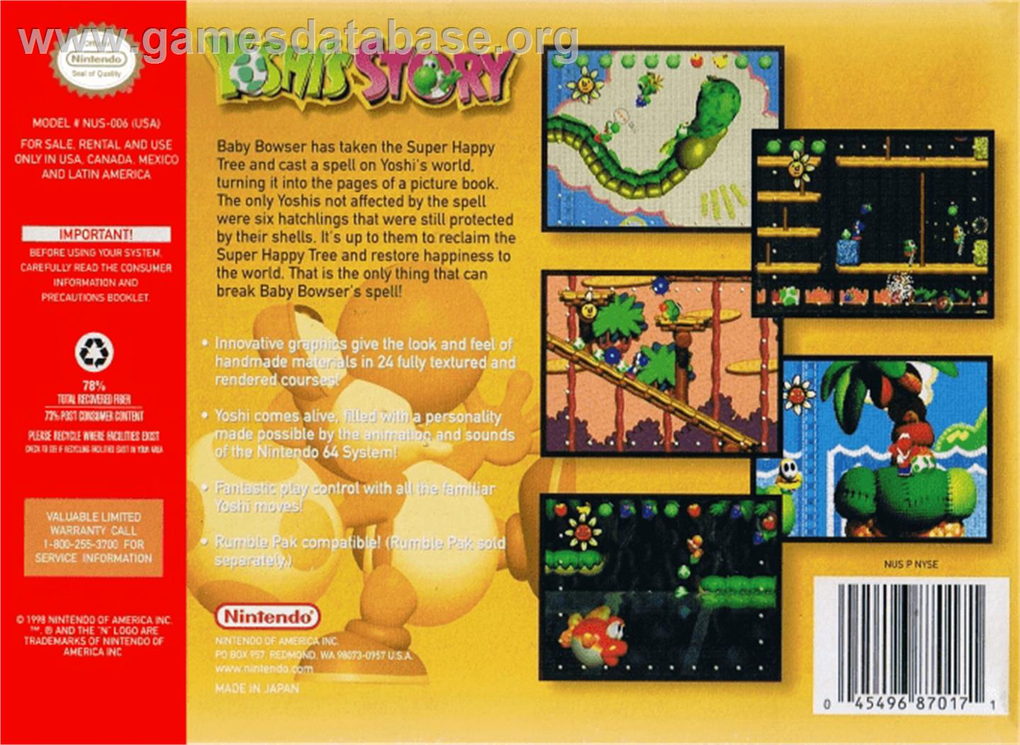 Yoshi's Story - Nintendo N64 - Artwork - Box Back