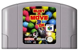 Cartridge artwork for Bust a Move 3 DX on the Nintendo N64.