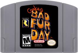 Cartridge artwork for Conker's Bad Fur Day on the Nintendo N64.