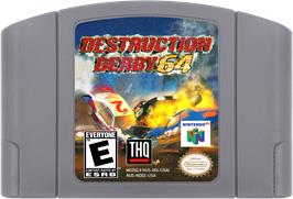 Cartridge artwork for Destruction Derby 64 on the Nintendo N64.
