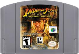 Cartridge artwork for Indiana Jones and the Infernal Machine on the Nintendo N64.