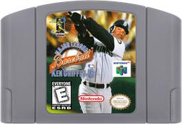 Cartridge artwork for Major League Baseball Featuring Ken Griffey Jr on the Nintendo N64.