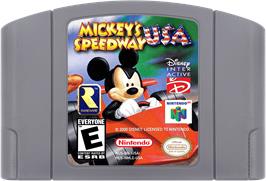 Cartridge artwork for Mickey's Speedway USA on the Nintendo N64.