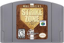 Cartridge artwork for Mike Piazza's StrikeZone on the Nintendo N64.