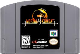 Cartridge artwork for Mortal Kombat 4 on the Nintendo N64.